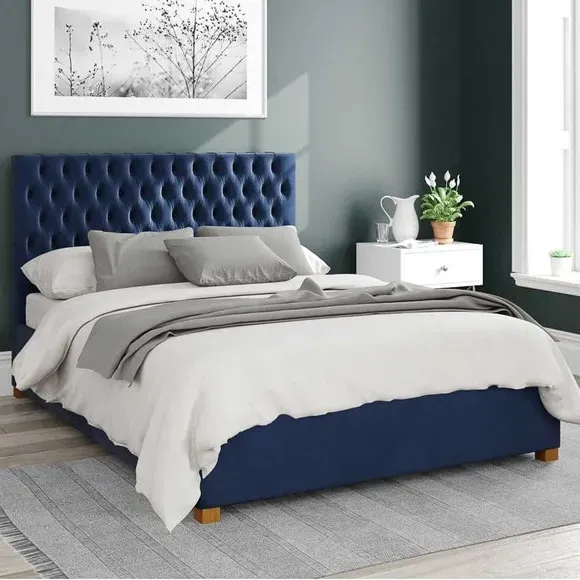 Ottoman Bed Frame with Storage - Navy, Velvet