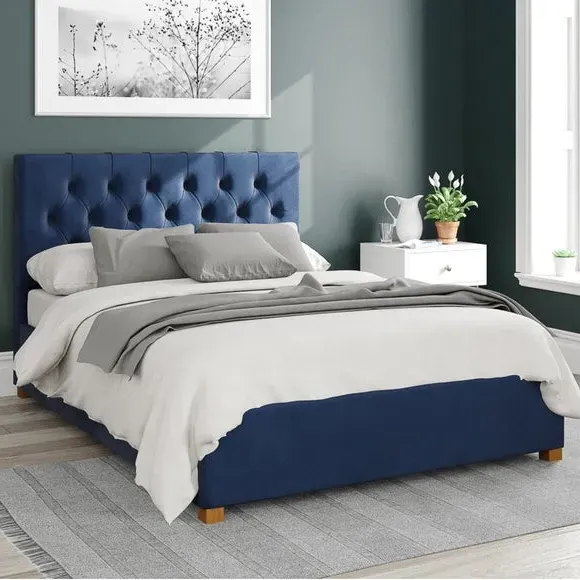 Ottoman Bed Frame with Storage - Navy, Velvet