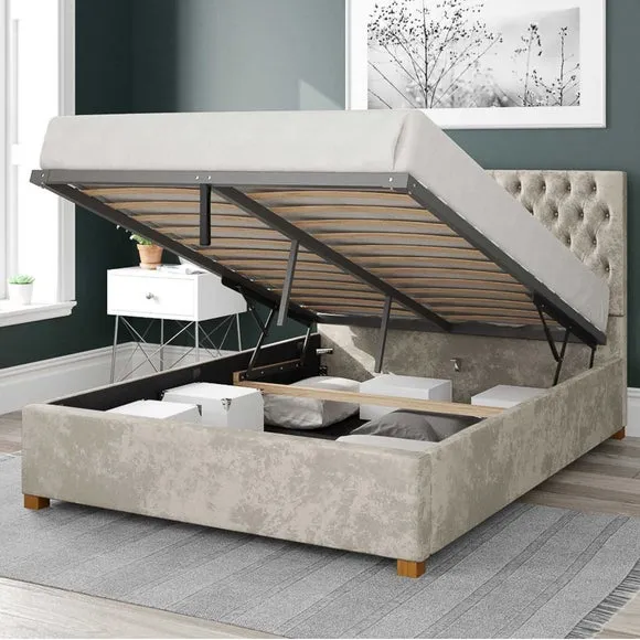 Ottoman Bed Frame with Storage - Pearl, Velvet