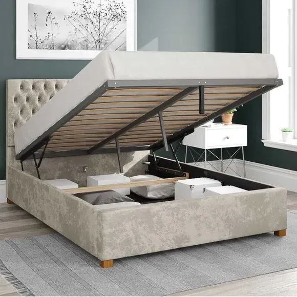 Ottoman Bed Frame with Storage - Pearl, Velvet
