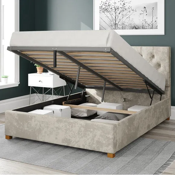 Ottoman Bed Frame with Storage - Pearl, Velvet
