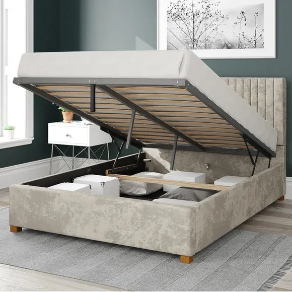Ottoman Bed Frame with Storage - Pearl, Velvet