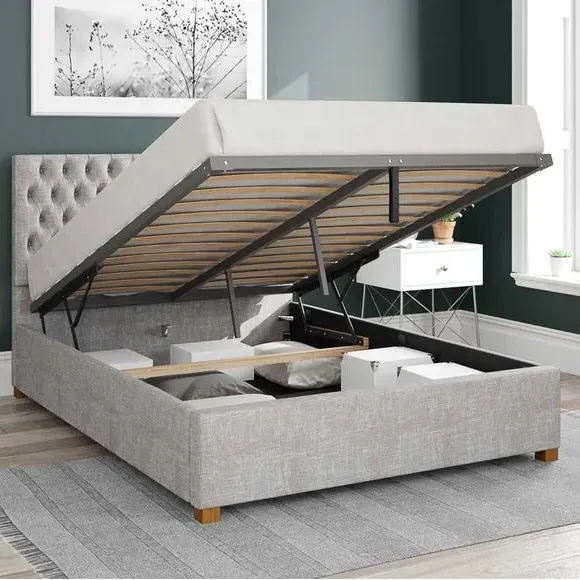 Ottoman Bed Frame with Storage - Platinum, Cotton