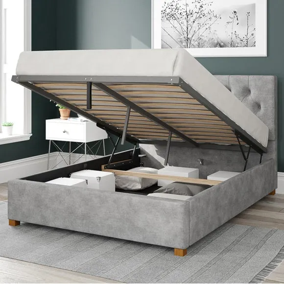 Ottoman Bed Frame with Storage - Silver, Linen