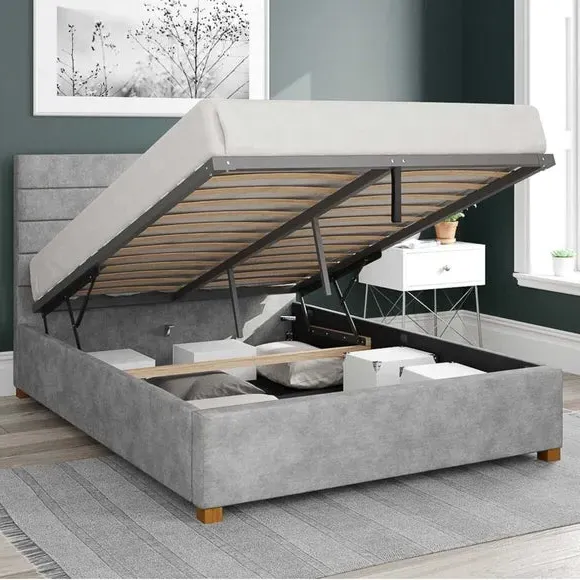 Ottoman Bed Frame with Storage - Silver, Linen