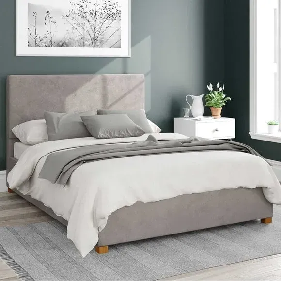 Ottoman Bed Frame with Storage - Silver, Velvet