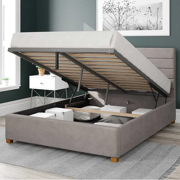 Ottoman Bed Frame with Storage - Silver, Velvet