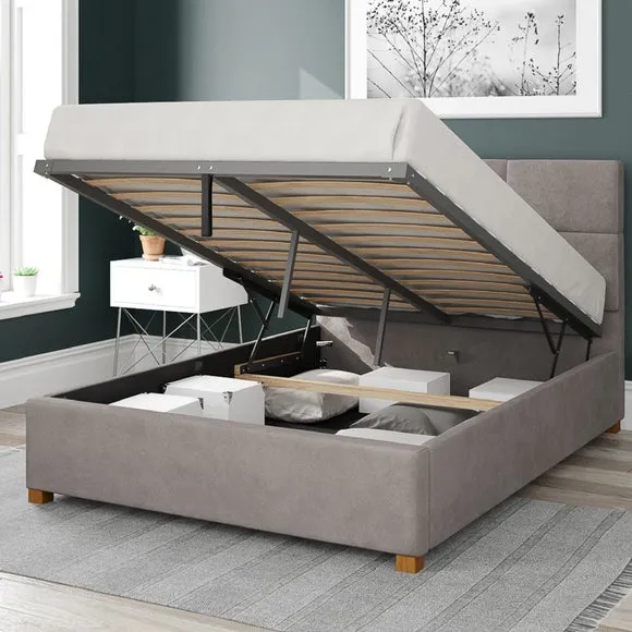 Ottoman Bed Frame with Storage - Silver, Velvet