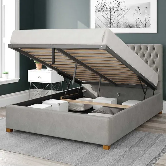 Ottoman Bed Frame with Storage - Silver, Velvet