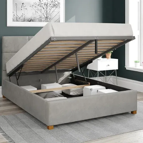 Ottoman Bed Frame with Storage - Silver, Velvet