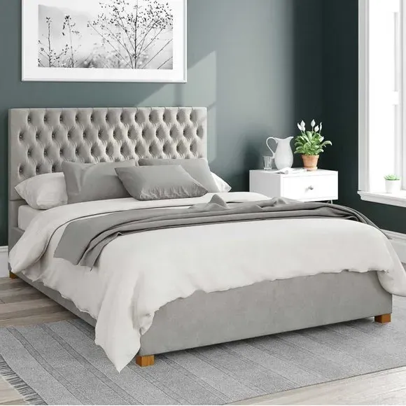 Ottoman Bed Frame with Storage - Silver, Velvet