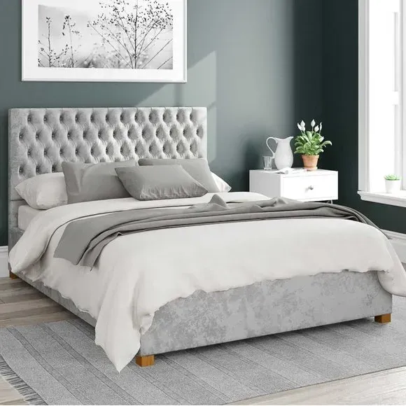 Ottoman Bed Frame with Storage - Silver, Velvet