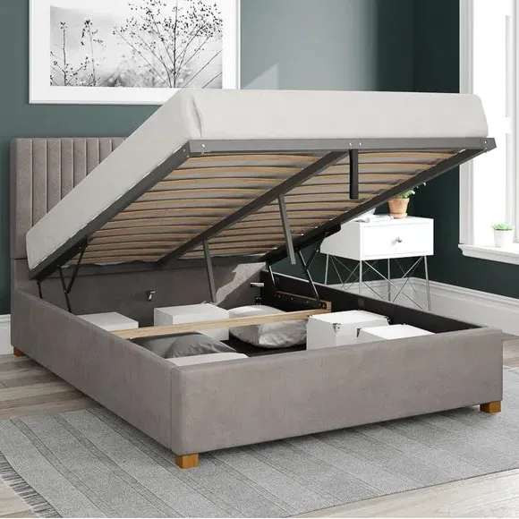 Ottoman Bed Frame with Storage - Silver, Velvet