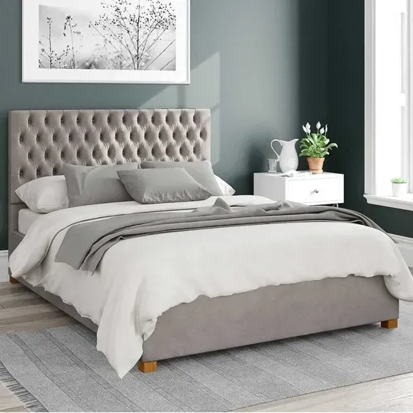 Ottoman Bed Frame with Storage - Silver, Velvet