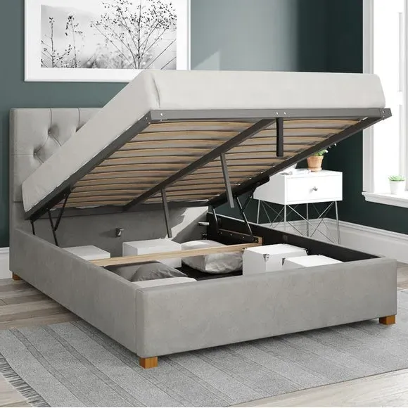 Ottoman Bed Frame with Storage - Silver, Velvet