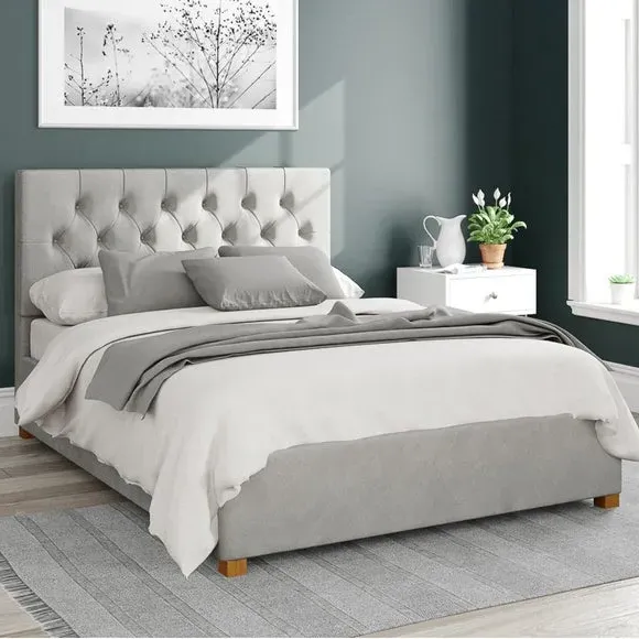 Ottoman Bed Frame with Storage - Silver, Velvet