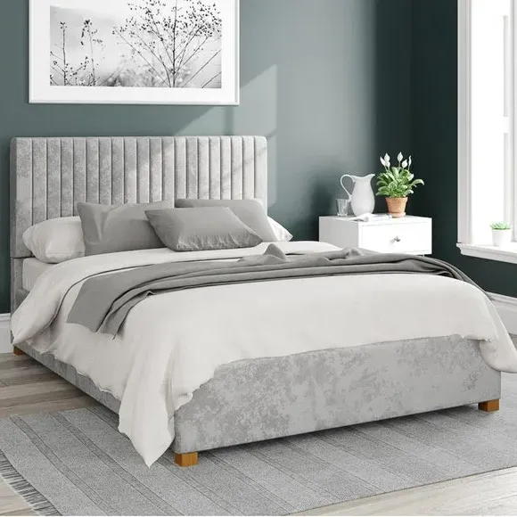 Ottoman Bed Frame with Storage - Silver, Velvet