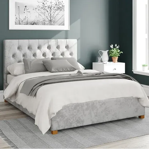 Ottoman Bed Frame with Storage - Silver, Velvet