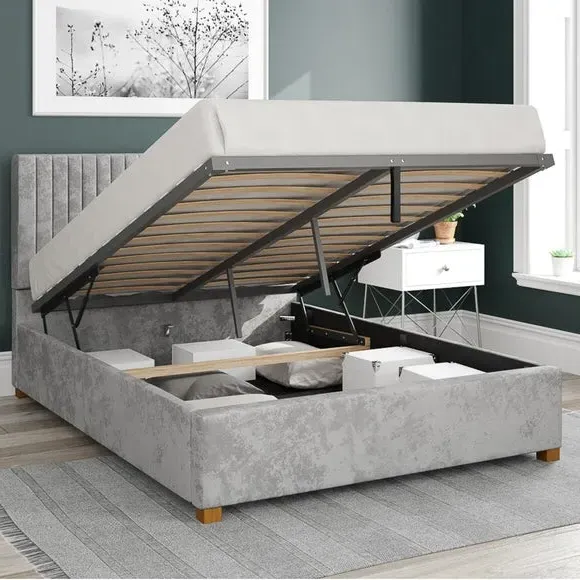 Ottoman Bed Frame with Storage - Silver, Velvet