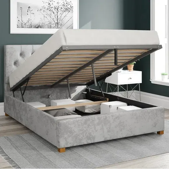 Ottoman Bed Frame with Storage - Silver, Velvet