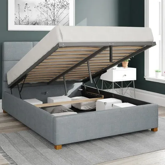 Ottoman Bed Frame with Storage - Sky, Fabric