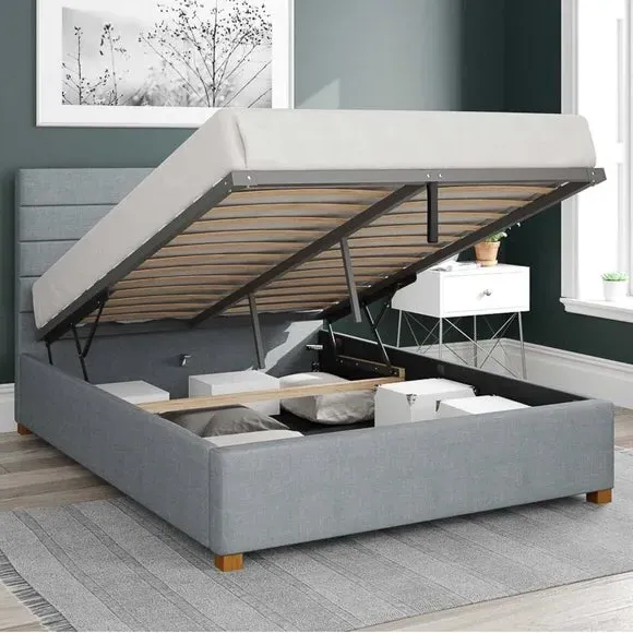 Ottoman Bed Frame with Storage - Sky, Fabric