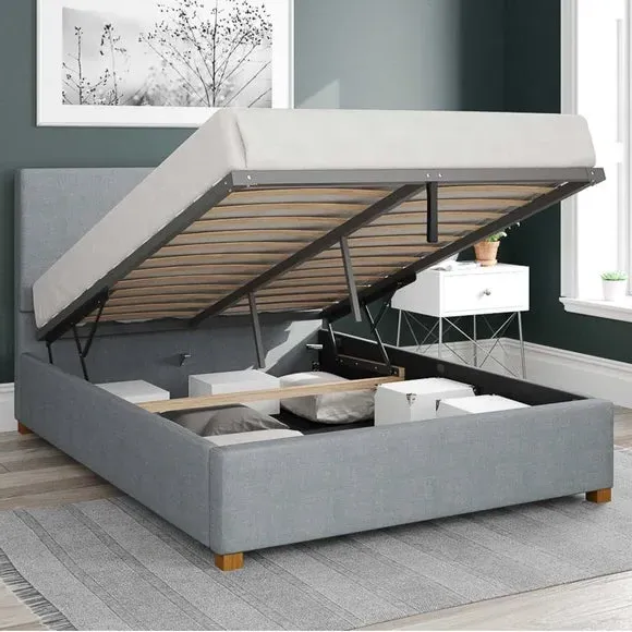 Ottoman Bed Frame with Storage - Sky, Fabric