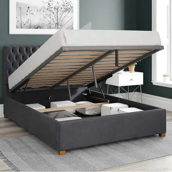 Ottoman Bed Frame with Storage - Steel, Velvet
