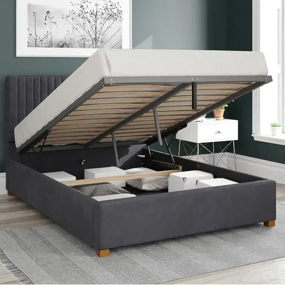 Ottoman Bed Frame with Storage - Steel, Velvet