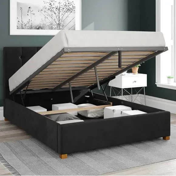 Ottoman Bed with Storage - Ebony, Velvet