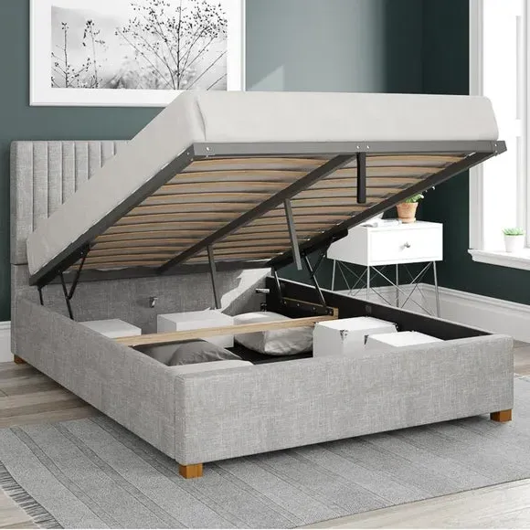 Ottoman Bed with Storage - Grey, Cotton