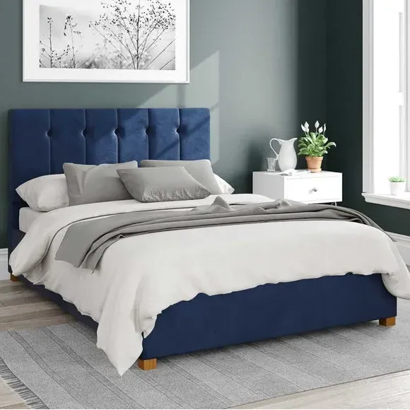 Ottoman Bed with Storage - Navy, Velvet