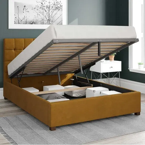 Ottoman Bed with Storage - Ochre, Velvet