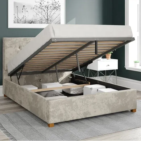 Ottoman Bed with Storage - Pearl, Velvet