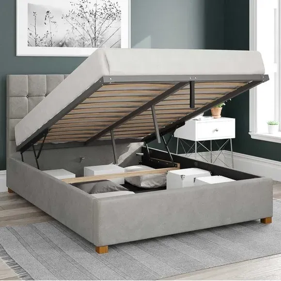 Ottoman Bed with Storage - Silver, Velvet