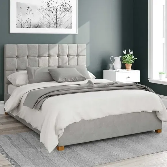 Ottoman Bed with Storage - Silver, Velvet