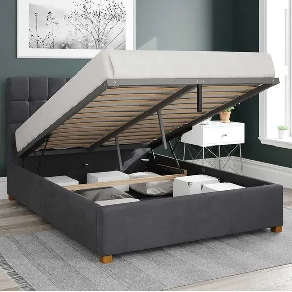Ottoman Bed with Storage - Steel, Velvet