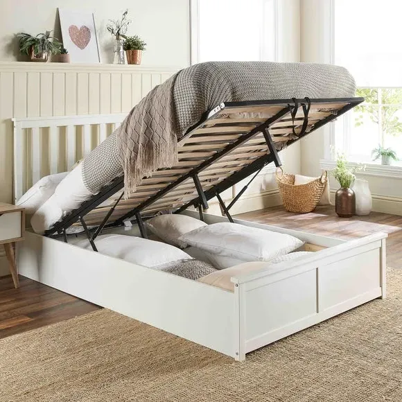 Ottoman Bed with Storage - White, Wood