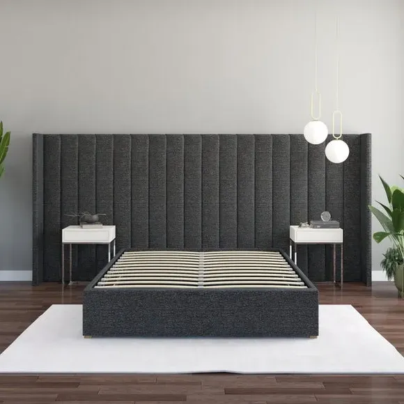 Oversized Winged Headboard - Charcoal, Saxon Twill