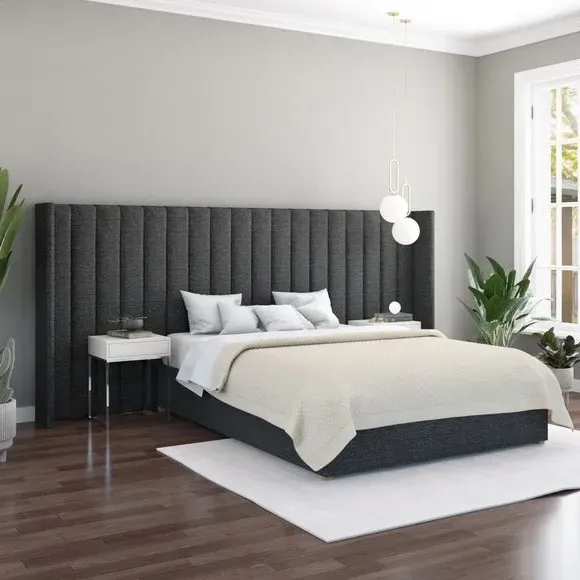 Oversized Winged Headboard - Charcoal, Saxon Twill image