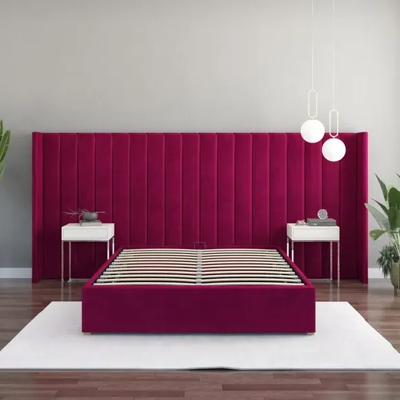 Oversized Winged Headboard Freestanding - Berry Velvet