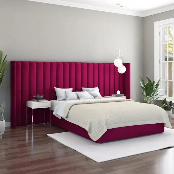 Oversized Winged Headboard Freestanding - Berry Velvet image