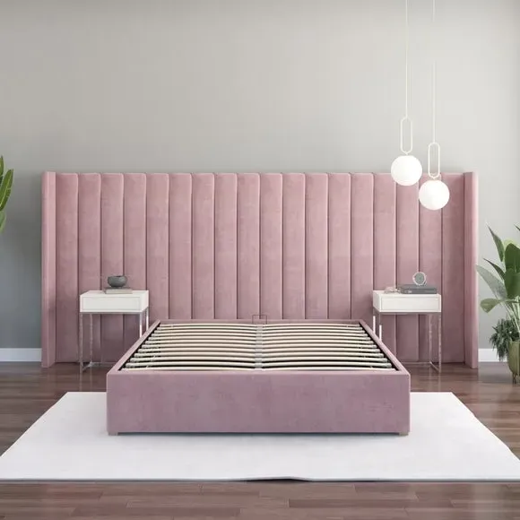Oversized Winged Headboard Freestanding - Blush Velvet
