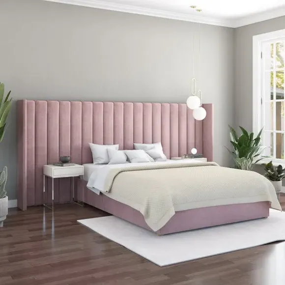 Oversized Winged Headboard Freestanding - Blush Velvet