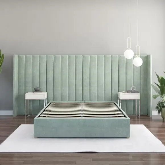 Oversized Winged Headboard Freestanding - Duck Egg Velvet