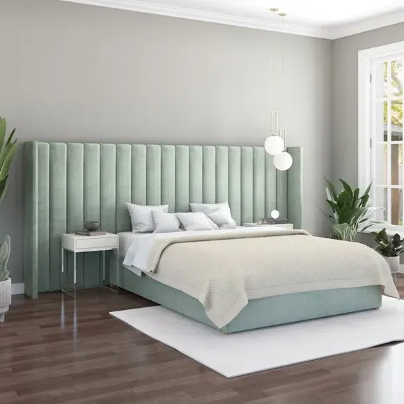 Oversized Winged Headboard Freestanding - Duck Egg Velvet