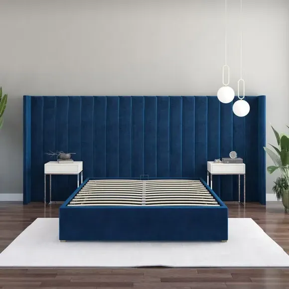 Oversized Winged Headboard Freestanding - Navy Velvet