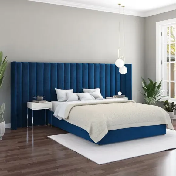 Oversized Winged Headboard Freestanding - Navy Velvet