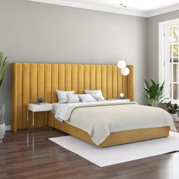 Oversized Winged Headboard Freestanding - Ochre Velvet
