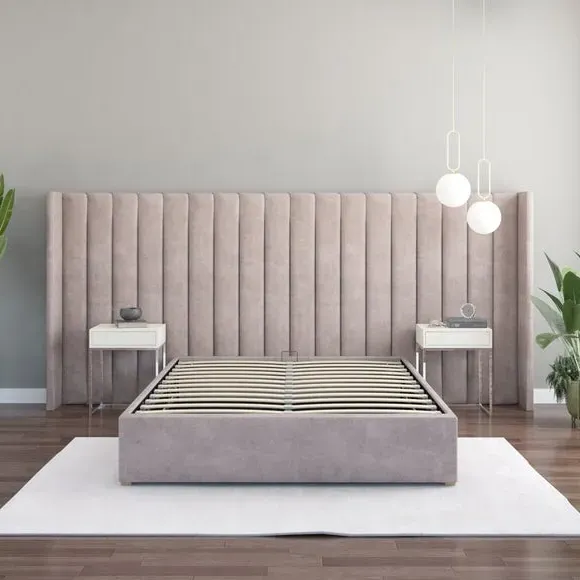 Oversized Winged Headboard Freestanding - Silver Velvet